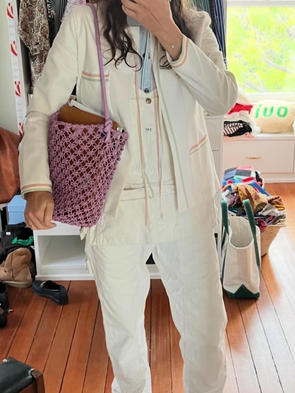 Clare V. Georgette bucket bag crochet macrame Cream/white